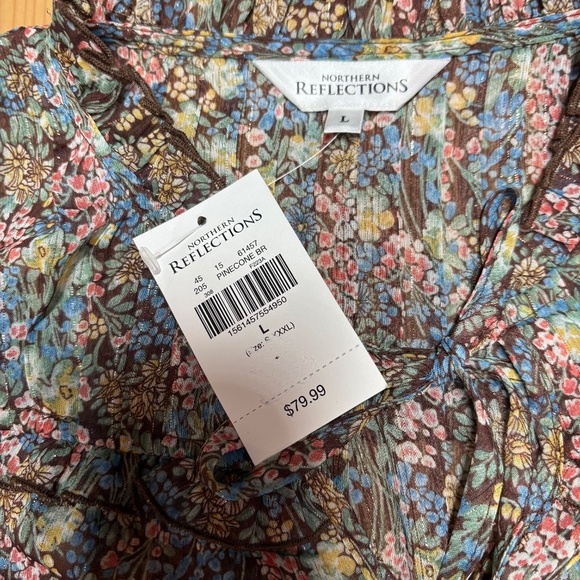 NORTHERN REFLECTIONS Sheer Ditsy Floral Print Long Sleeve Blouse US Sz L NWT - Picture 4 of 8
